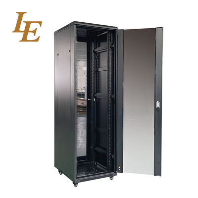 19Inch 42U Tempered Glass Front Door and Solid Metal Rear Door with Handle Locks Racks RAL9004 Black