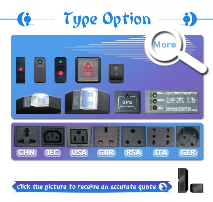 19 cali Aluminiowy Czarny IEC Typ 6 Drogi 8 gniazdek C13 C14 Jednostka dystrybucji energii 16Amp/32Amp Z wtyczką komandową Dostępny IEC320 Smart Socket PDU 3